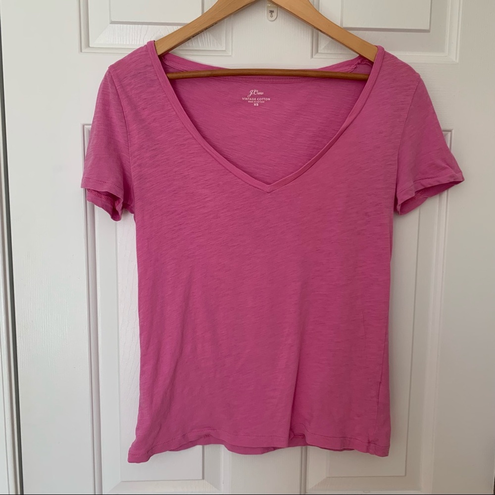 J. Crew Vintage Cotton Hot Pink Short Sleeve V-Neck T-Shirt Women's Sz XS